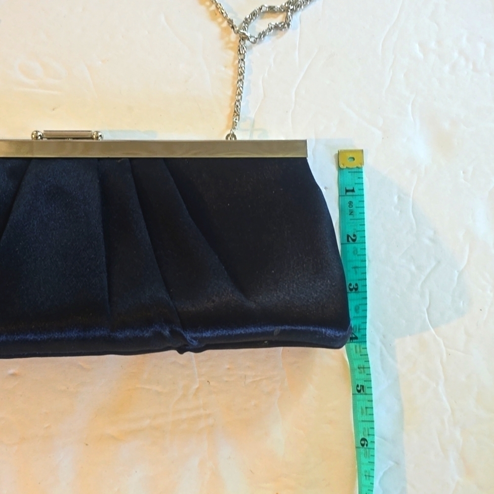 Gunne Sax | Navy Blue/ Silver Satin Evening Clutch Elegant Stunning! Large - Picture 8 of 14
